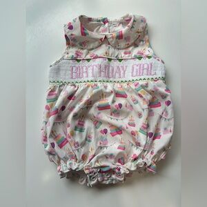 Smocked Birthday Girl Cake Print Romper